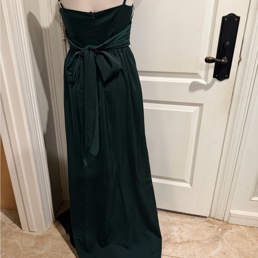 Showpo Dark Green Satin Girls Dress - Sleeveless V-Neck Gown - Picture 14 of 16
